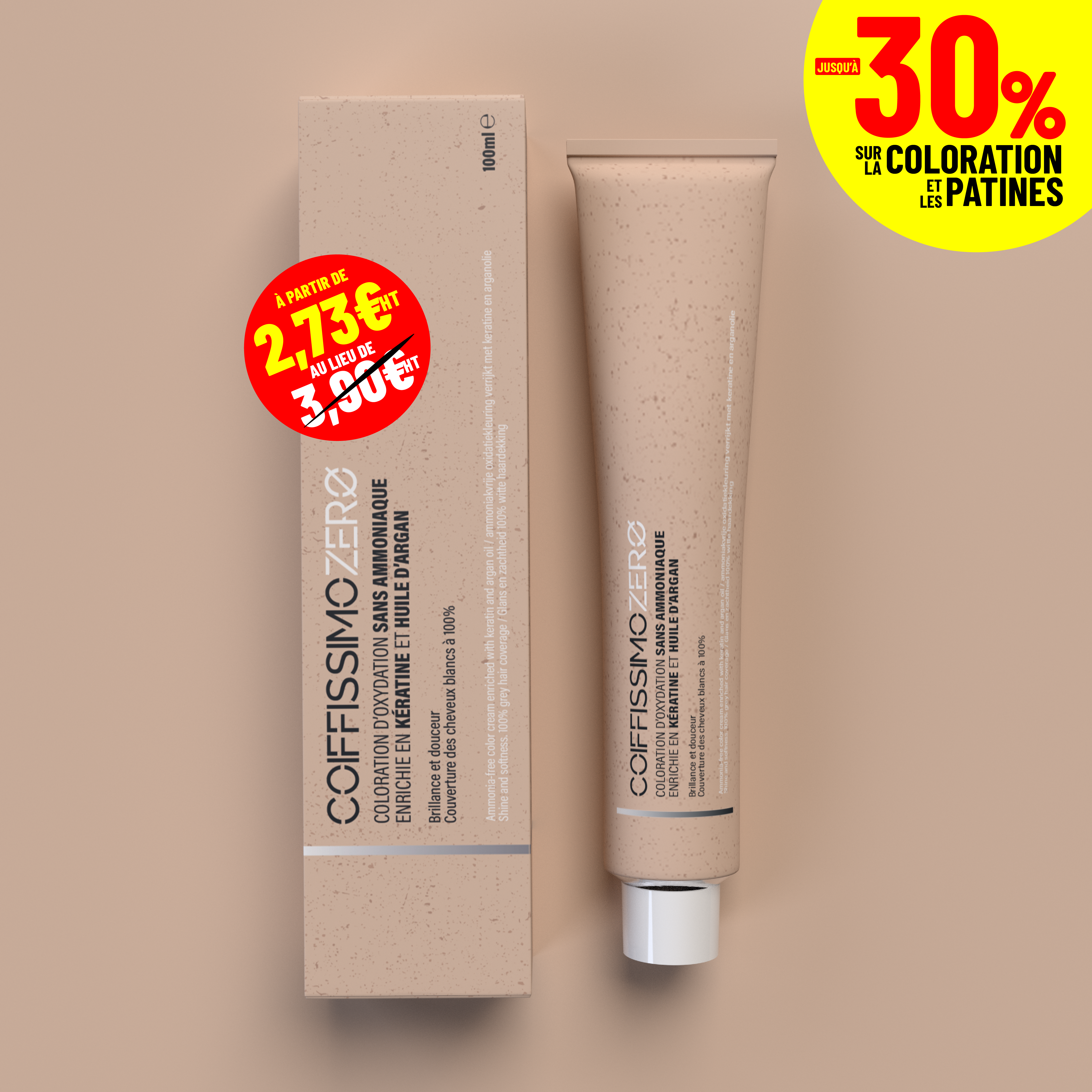 COIFFISSIMO ZERO - Coloration d'oxydation sans ammoniaque enrichie en kératine et en huile d'argan - 100ml