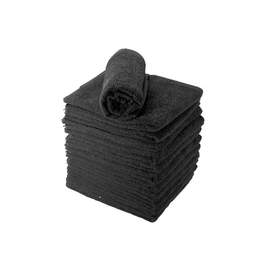 Lot de 12 serviettes noires en coton - traitement anti-tâches - 50 x 75 cms