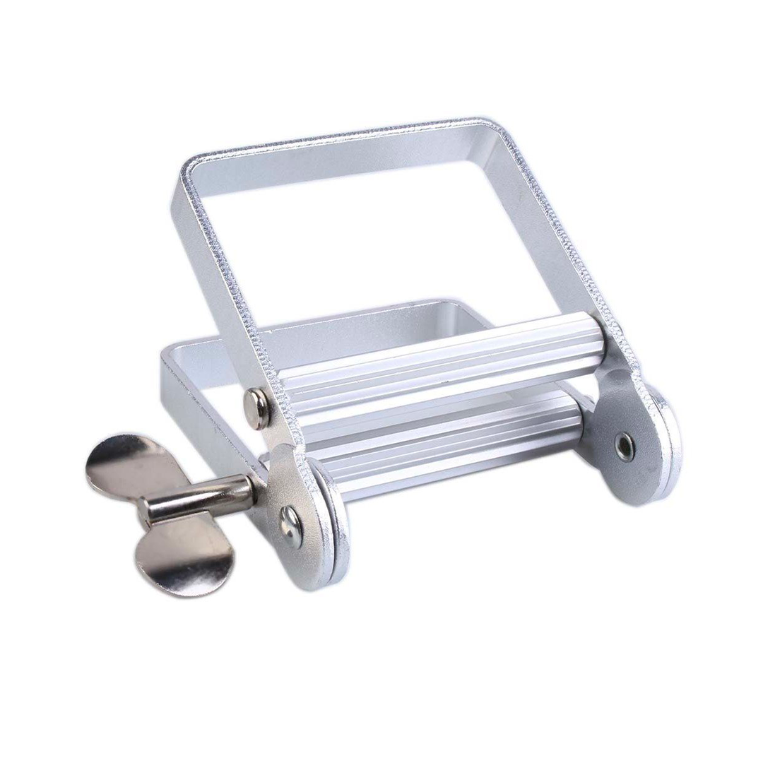 Metal tube squeezer with a rotating handle for easy dispensing.