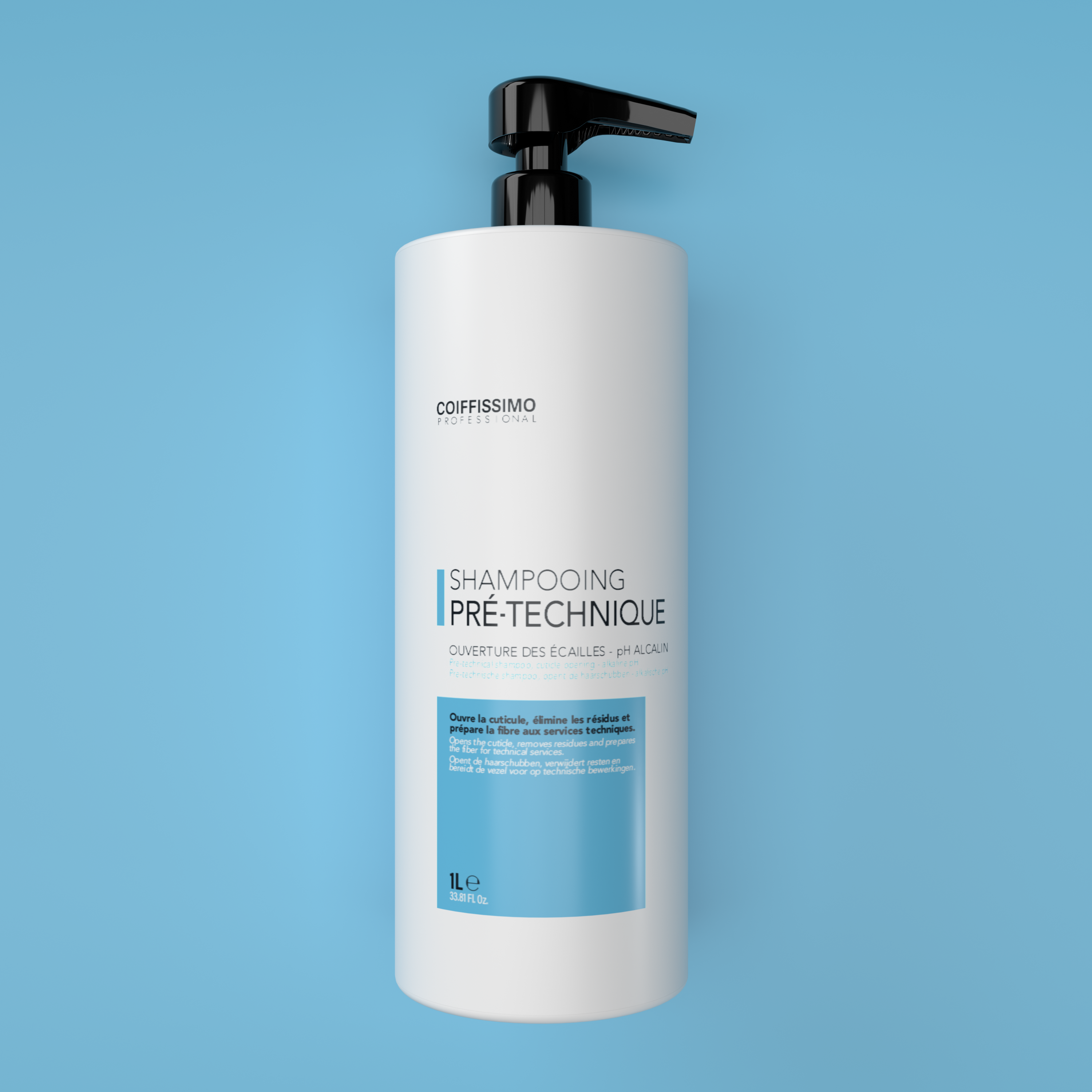 Shampooing pré-technique pH alcalin Coiffissimo 1L pour optimiser la couverture des cheveux blancs