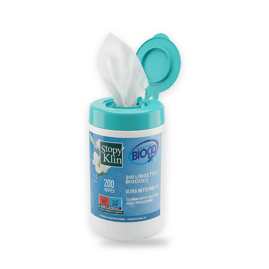 Boîte de 200 lingettes biocides Stopy Klin ouverte
