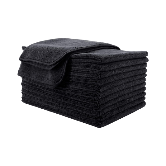Lot de 12 serviettes microfibres noires - 45x85 cm